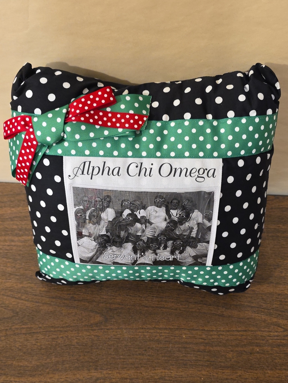 Alpha Chi Omega 10 x 10 Double Ribbon Pillow